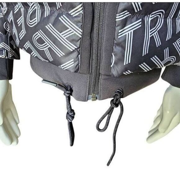 Adidas Neo Women’s M Grey Duck Down Puffer Jacket Coat Logo Print Hooded Warm - Picture 4 of 8